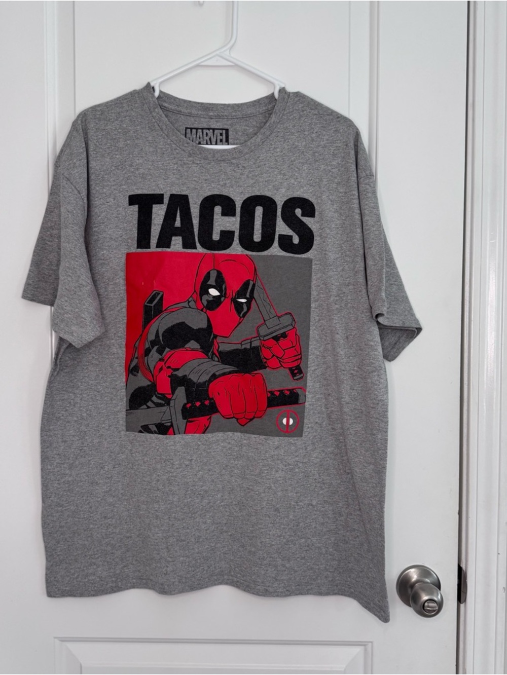 Marvel Deadpool Tacos Short Sleeve T-shirt Men's XL Grey Cotton Graphic Print